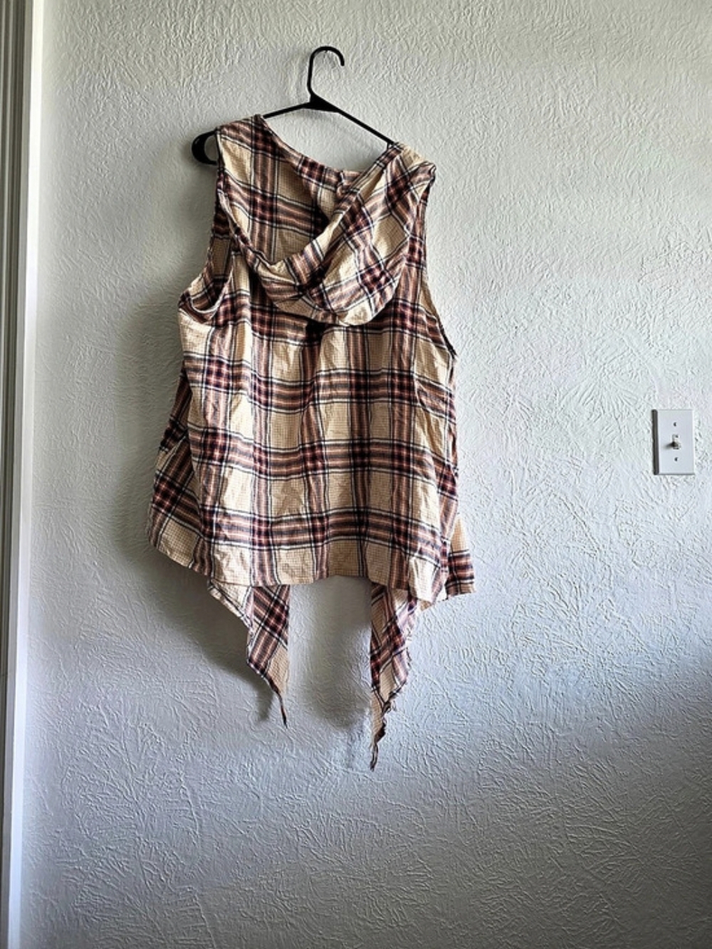 Fall Fashion Westernboho CATO Plaid Asymmetrical Distressed Fringed Vest 26/28
